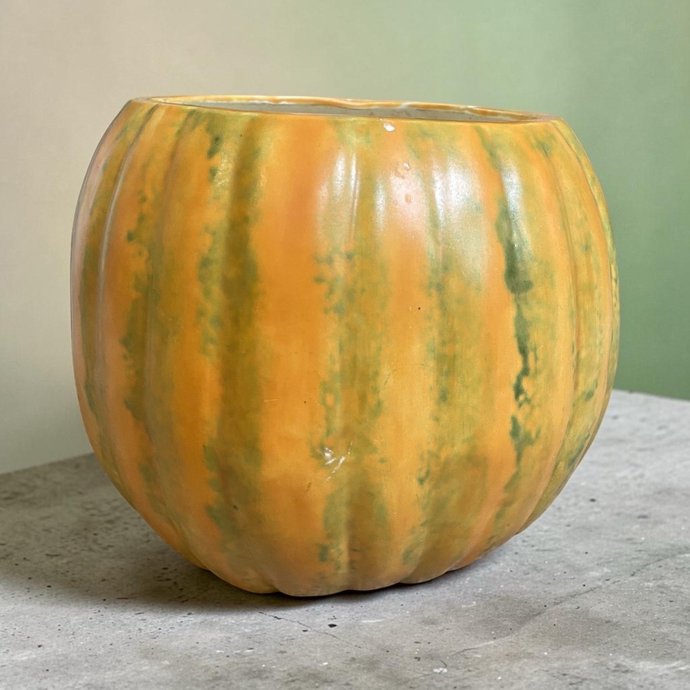 Studio Art Pottery Pumpkin Planter Vase Signed Fall Harvest
